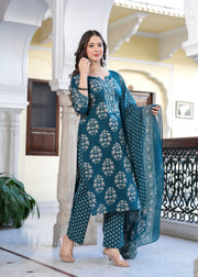 Teal Elegance Floral Suit Set
