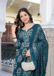 Teal Elegance Floral Suit Set