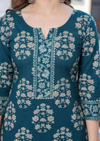 Teal Elegance Floral Suit Set