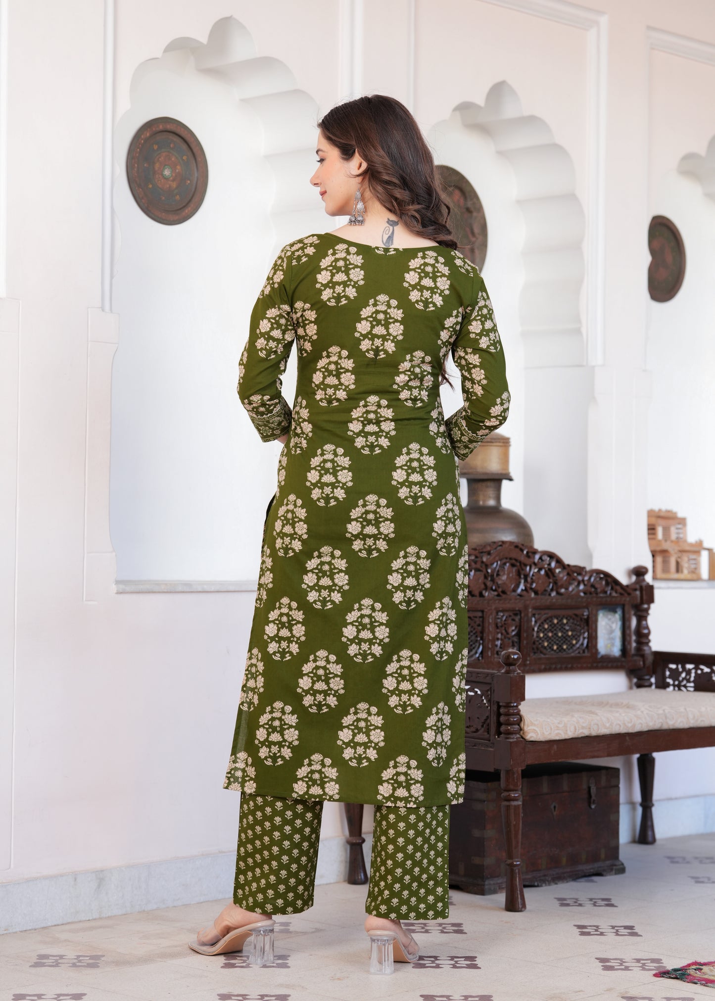 Olive Green Floral Charm Kurta-Pant Set