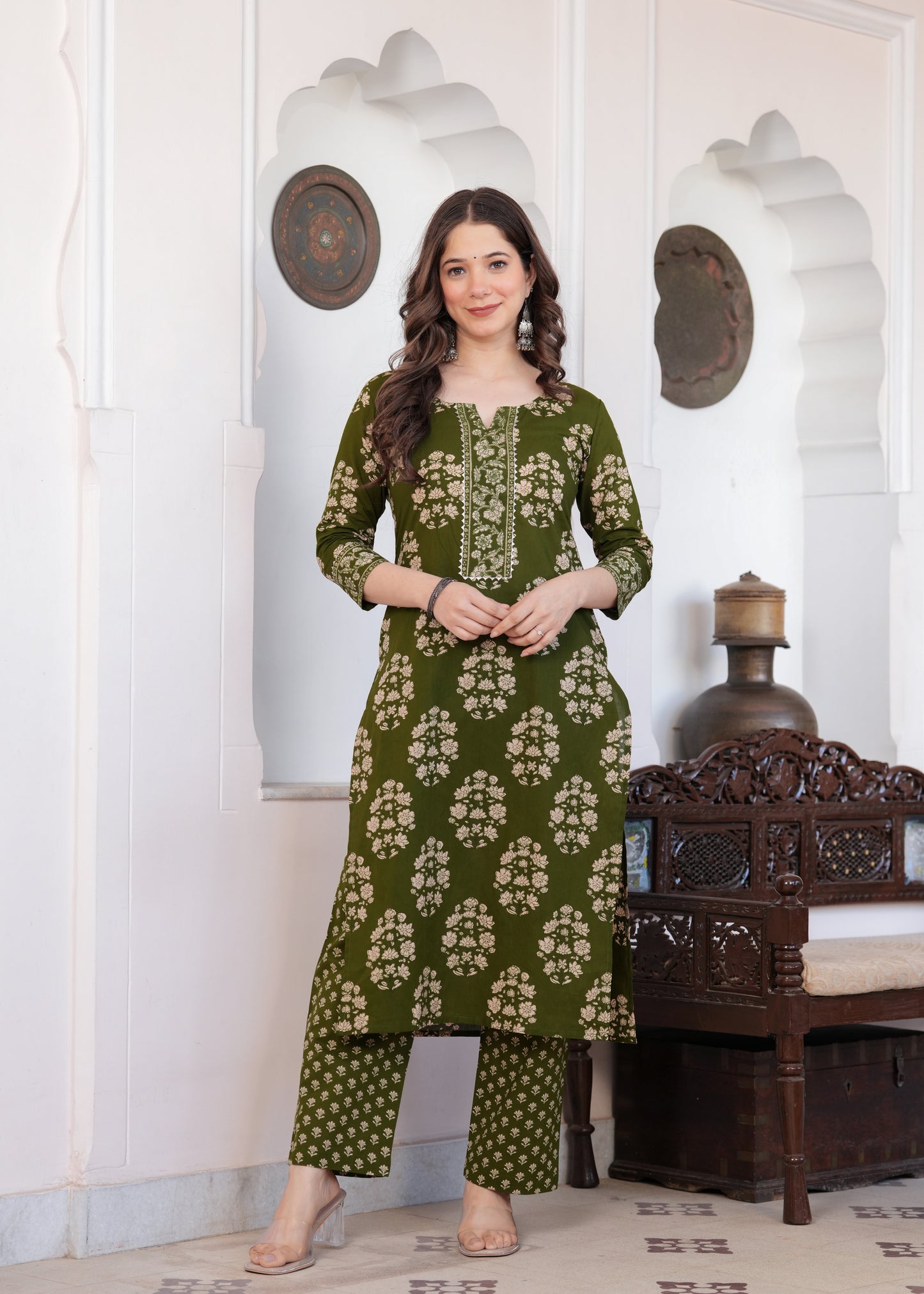 Olive Green Floral Charm Kurta-Pant Set