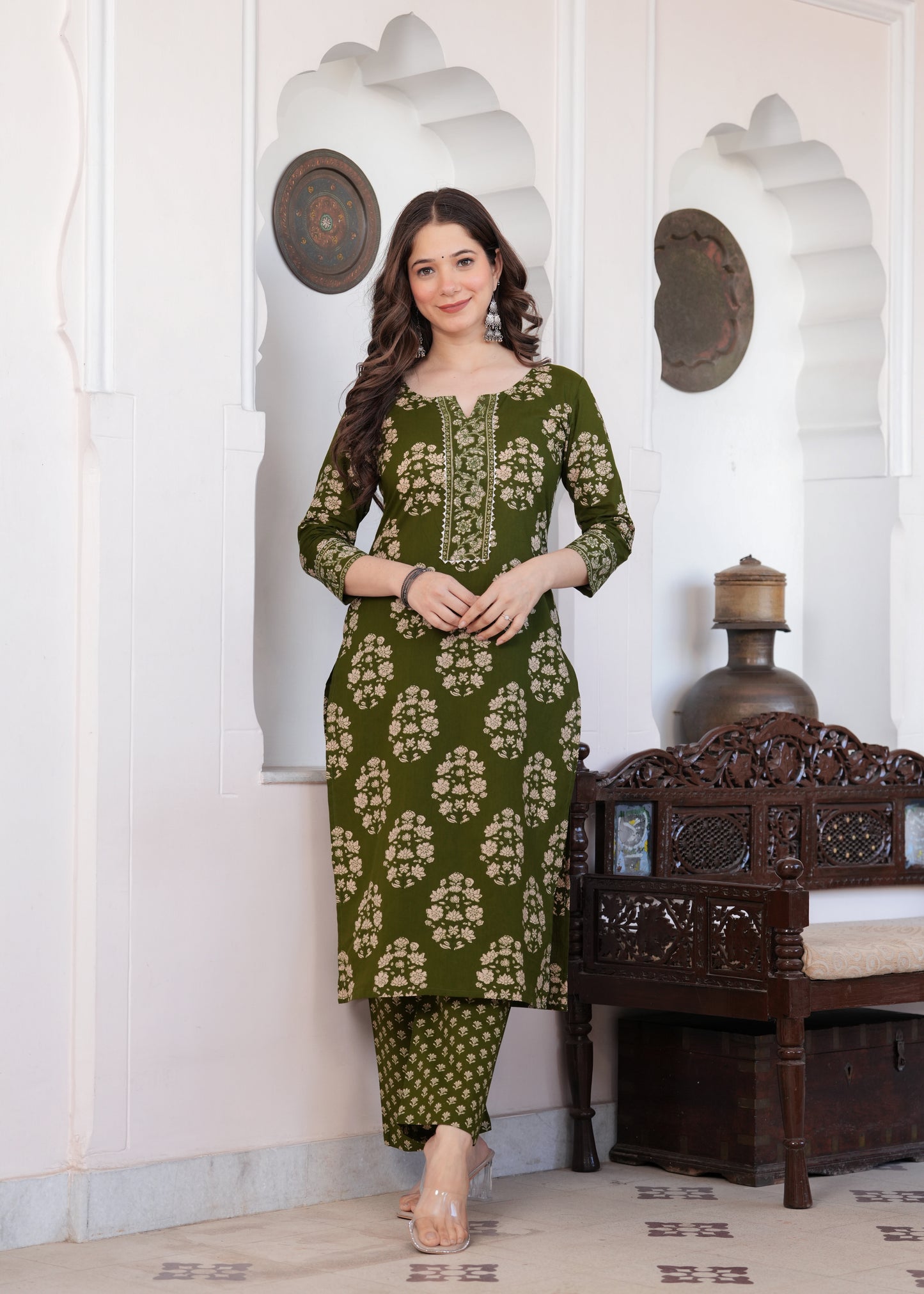 Olive Green Floral Charm Kurta-Pant Set