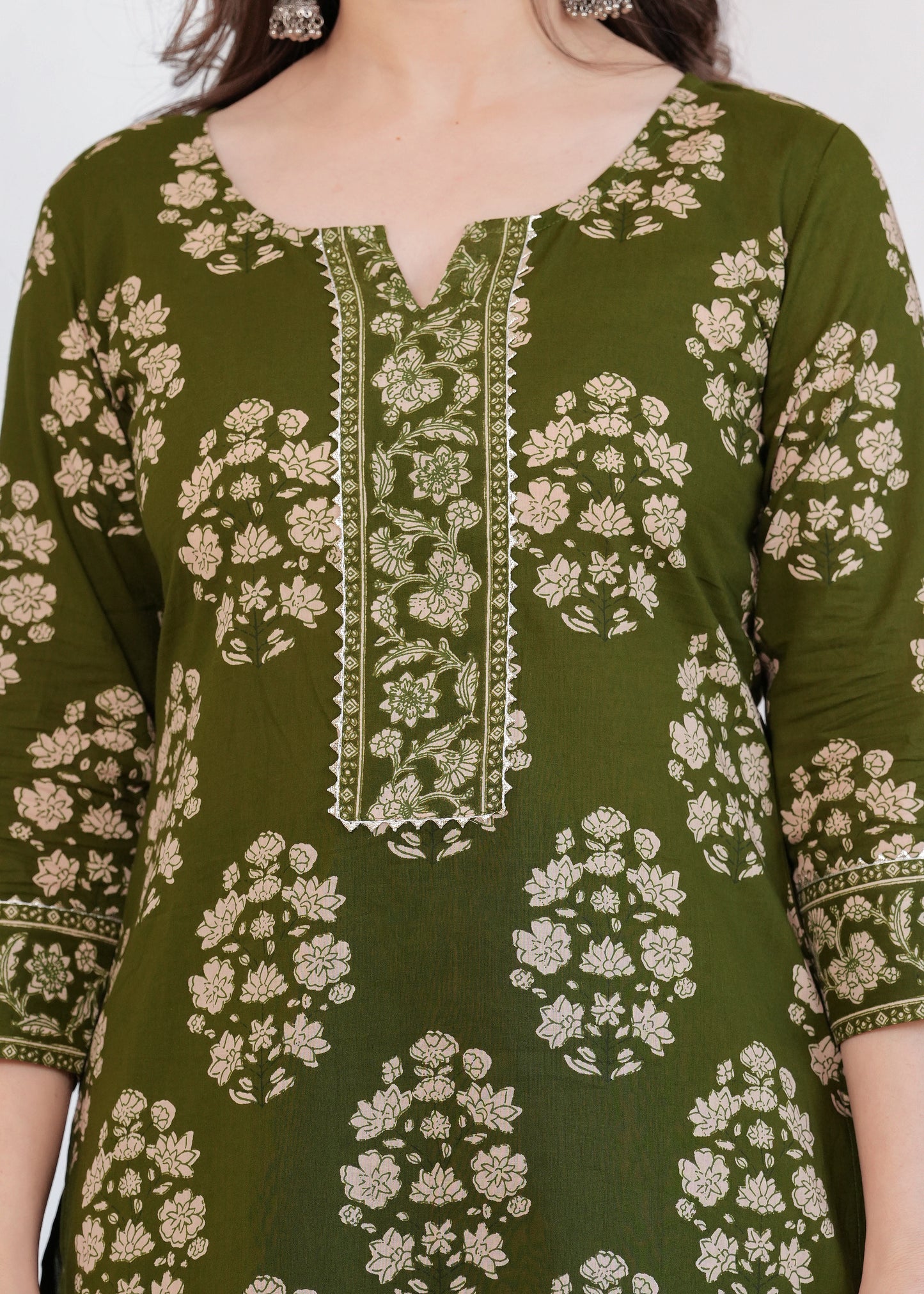 Olive Green Floral Charm Kurta-Pant Set