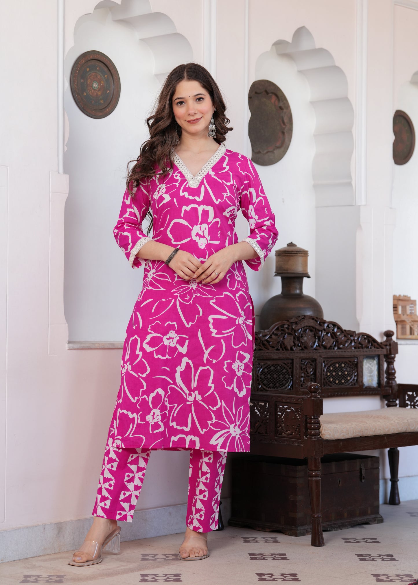 Pink Floral Print Kurta-Pant Set