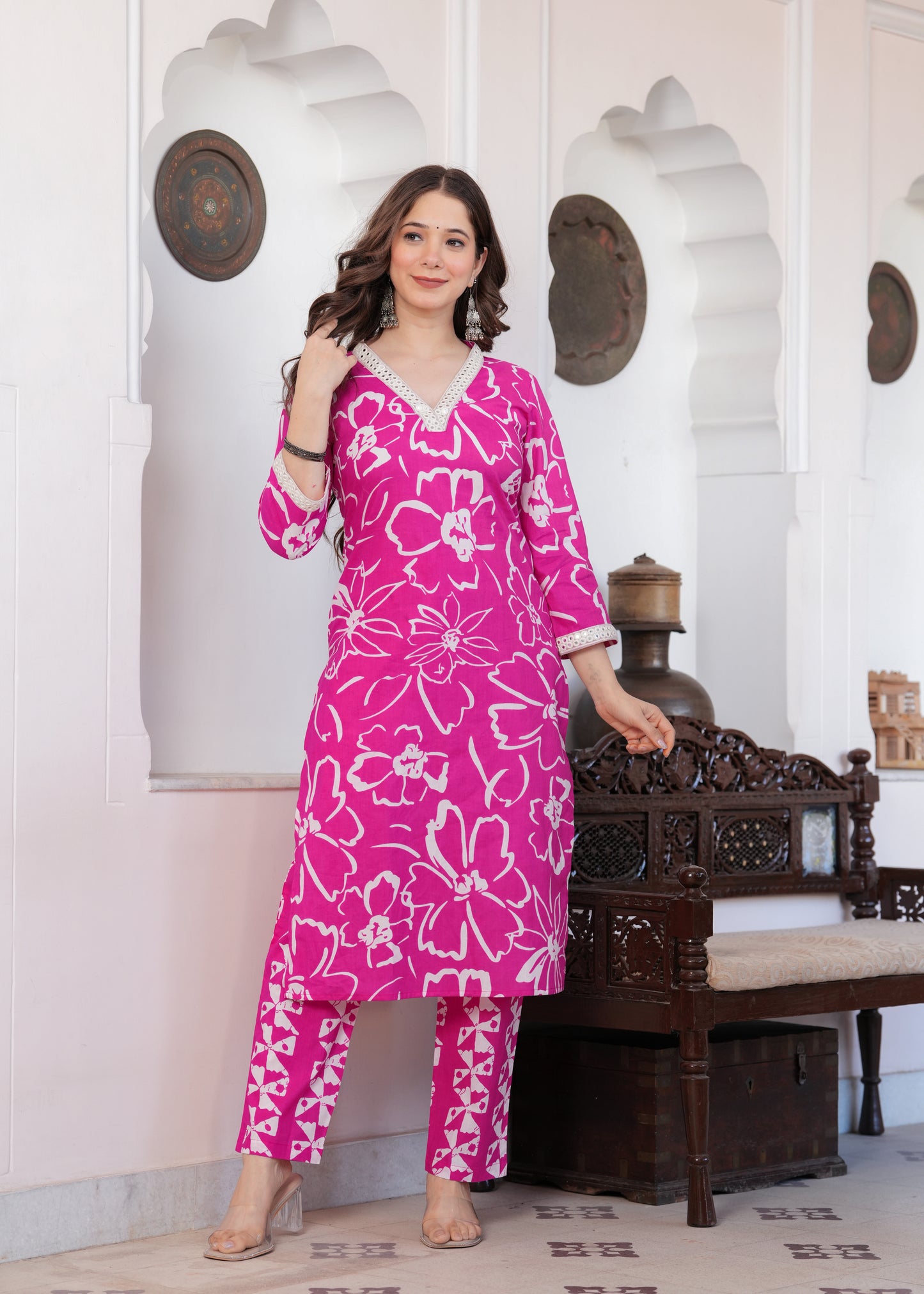 Pink Floral Print Kurta-Pant Set