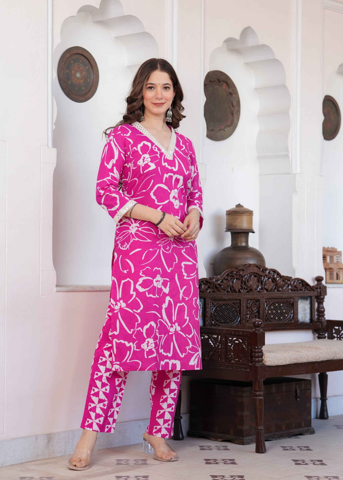Pink Floral Print Kurta-Pant Set