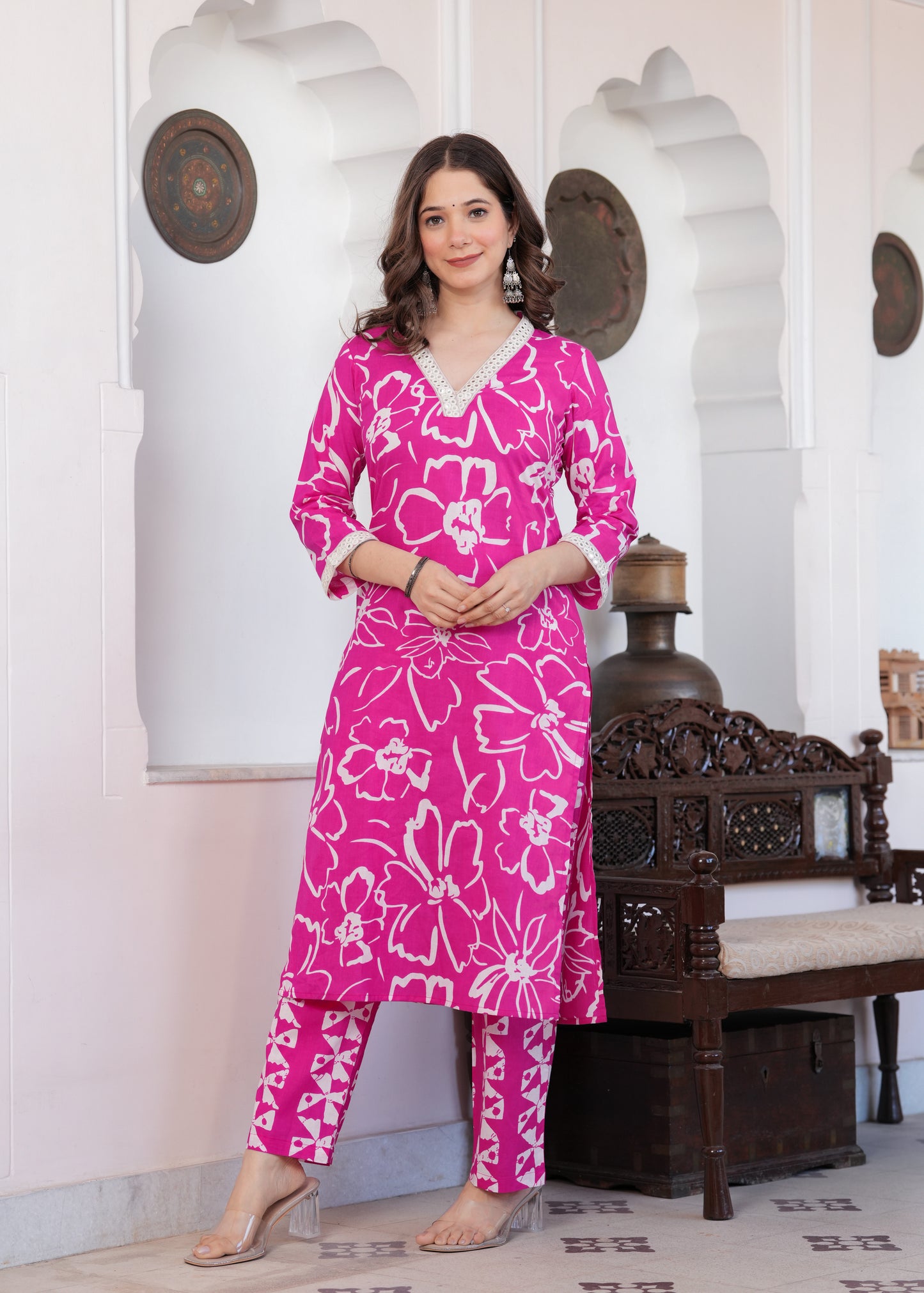 Pink Floral Print Kurta-Pant Set