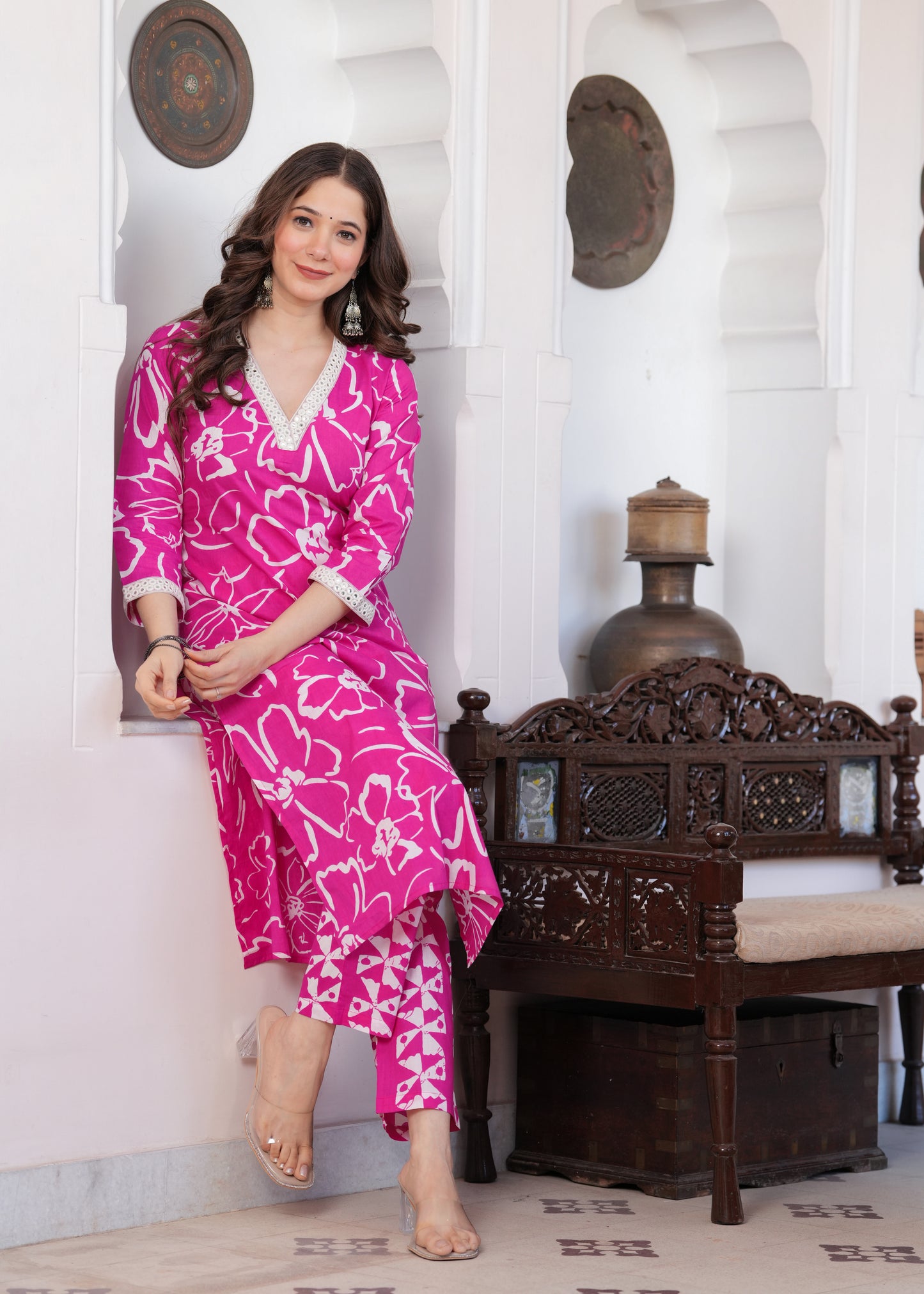 Pink Floral Print Kurta-Pant Set