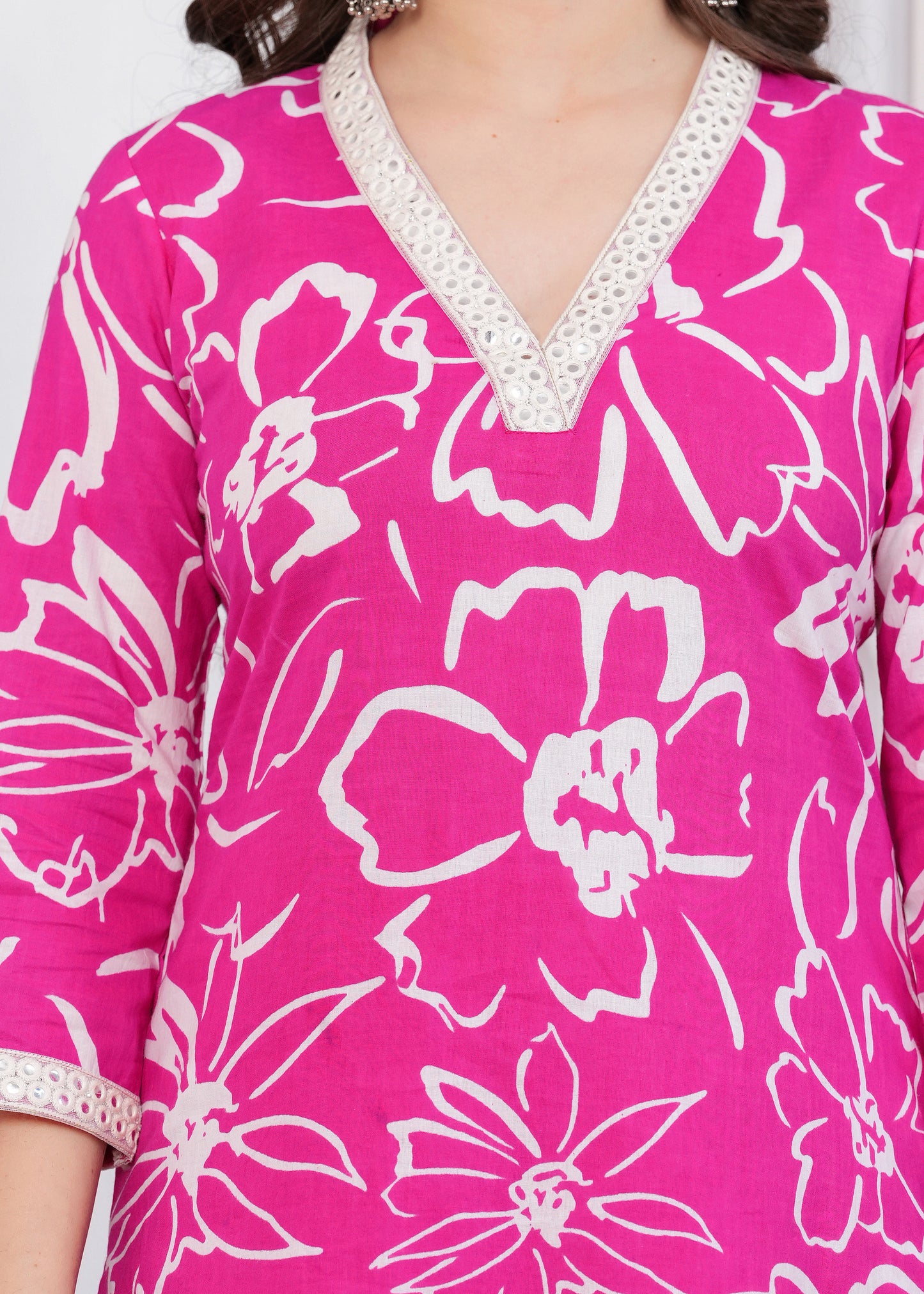 Pink Floral Print Kurta-Pant Set