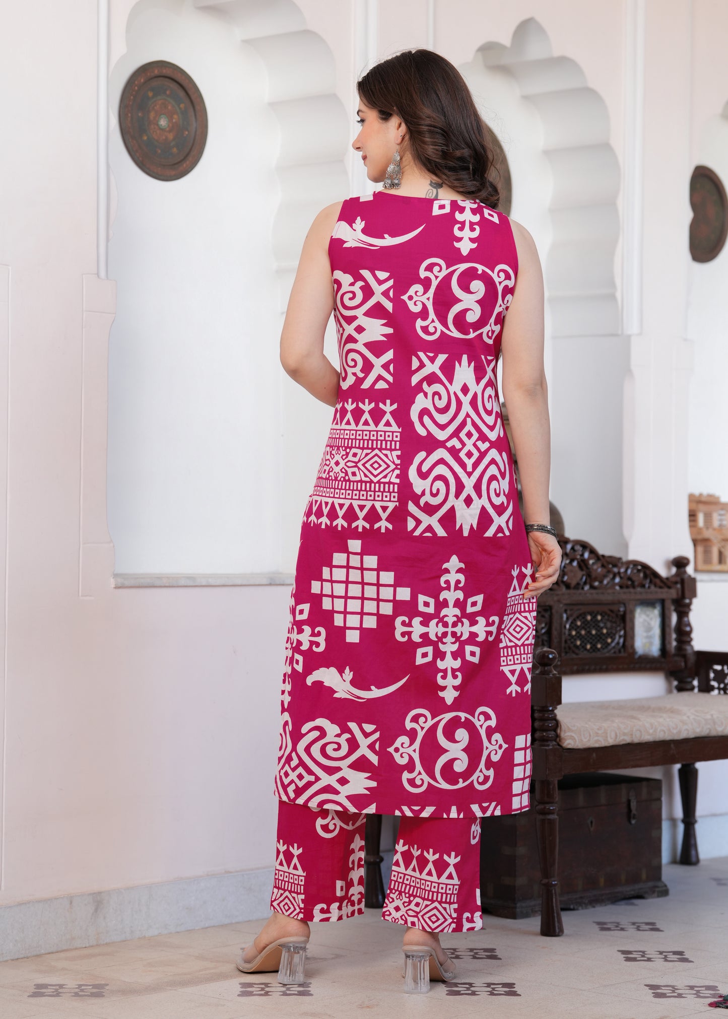 Pink Geometric Print Kurta-Pant Set