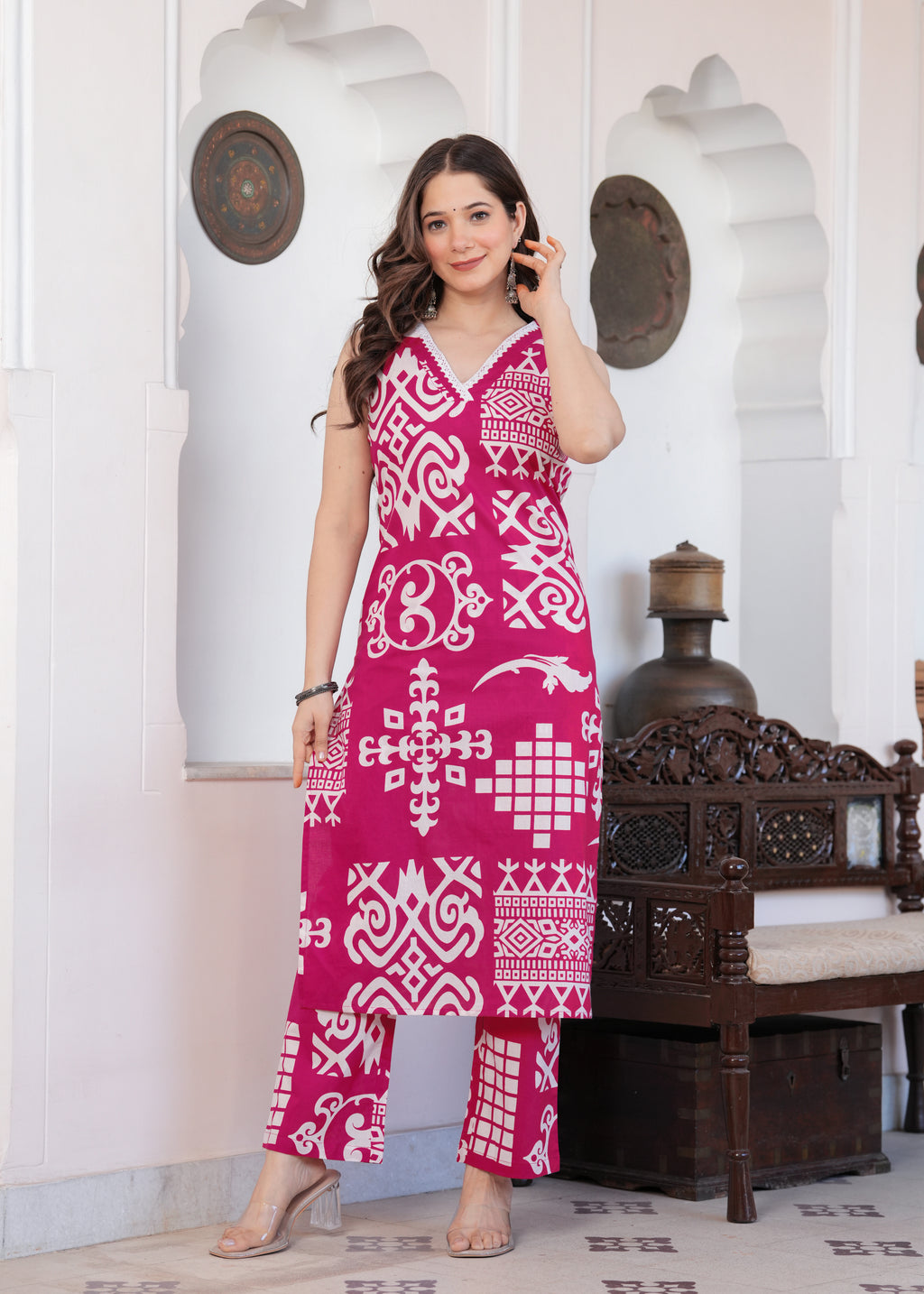 Pink Geometric Print Co-ord Set