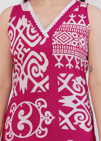 Pink Geometric Print Kurta-Pant Set