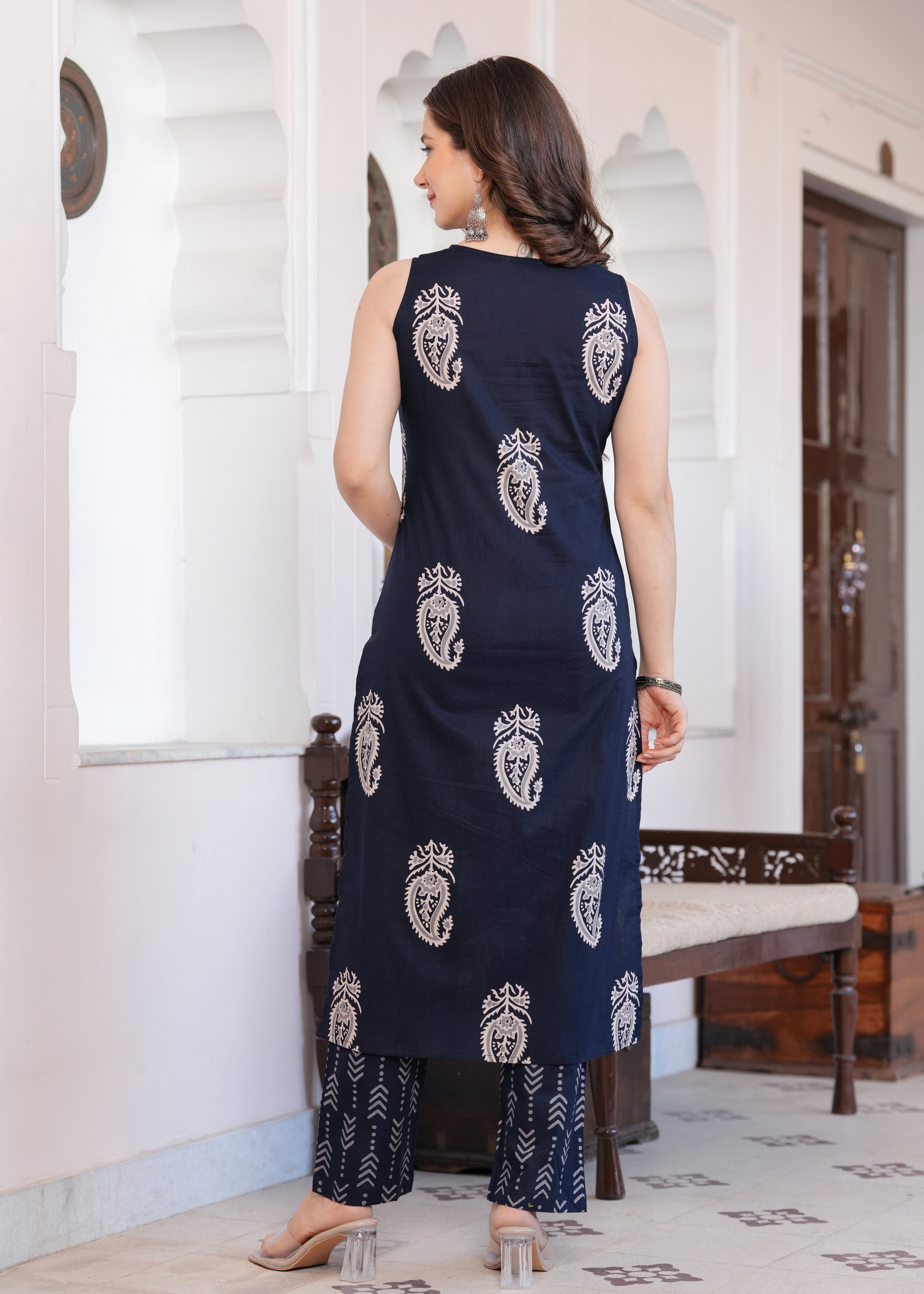 Navy Blue Paisley Print Co-ord Set