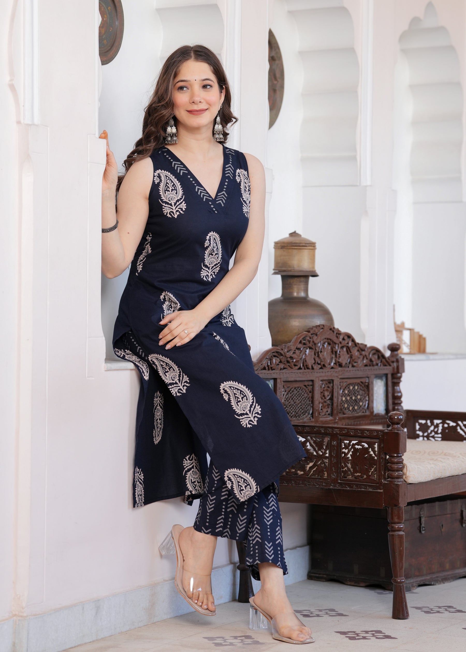 Navy Blue Paisley Print Co-ord Set