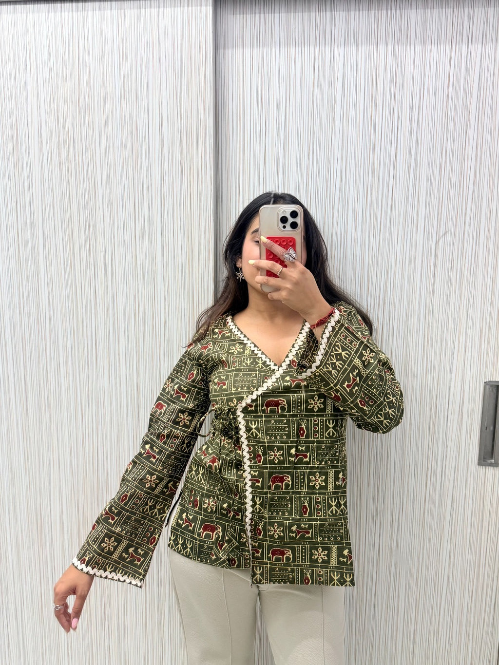 Green Ajrakh lace Tunic