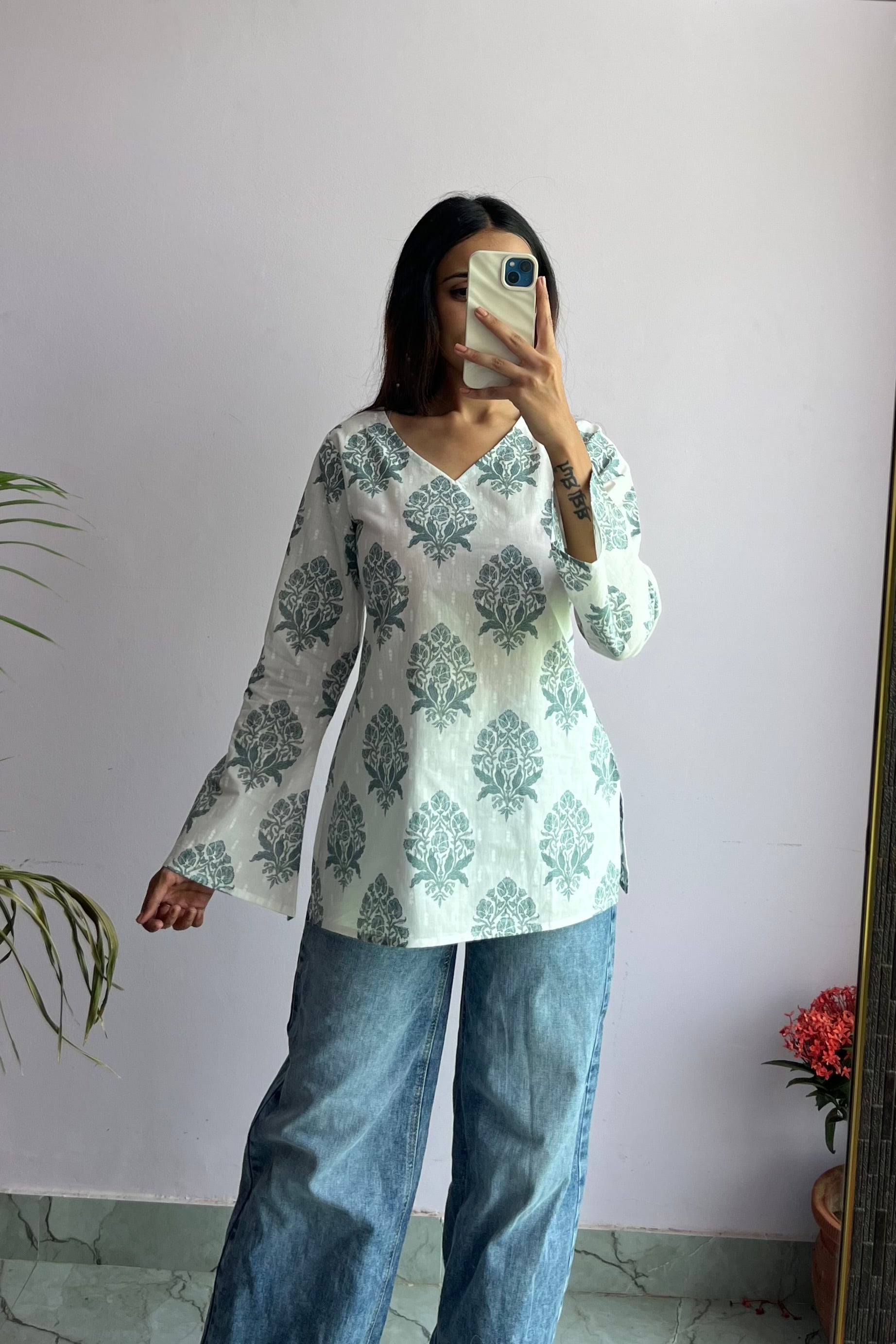 Sage Bell Sleeve Kurti
