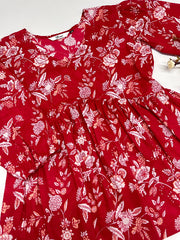 Red Handblock Peplum Top