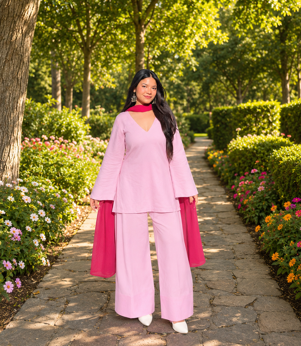 Pink Petal Farshi Salwar with dupatta