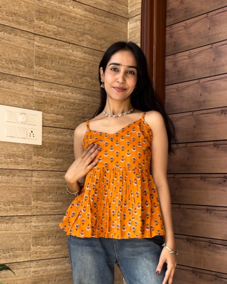 Orange Strap Peplum Top