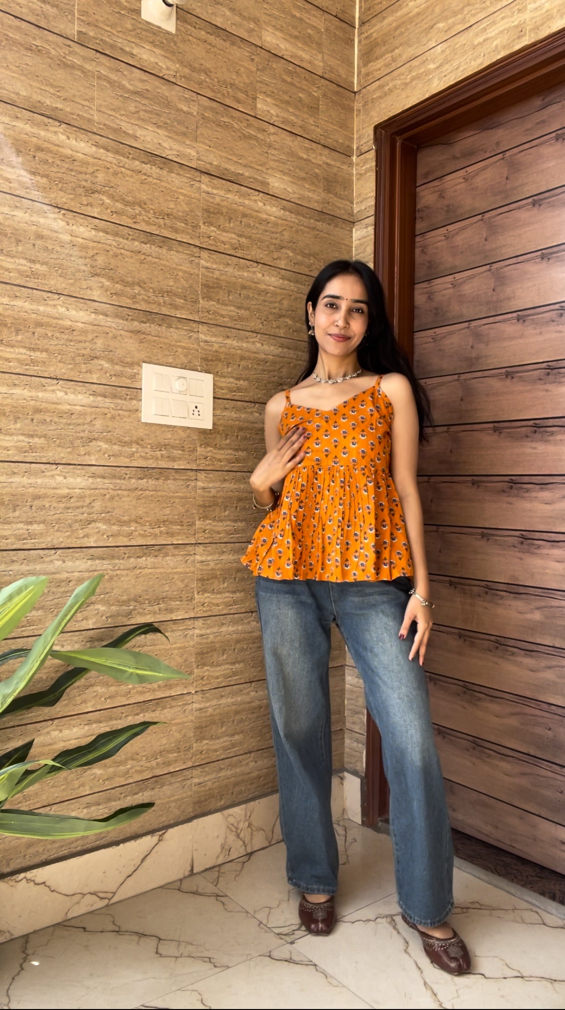 Orange Strap Peplum Top