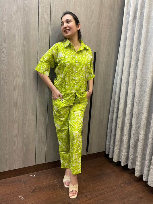 Green Shirt Style Co-Ord Set