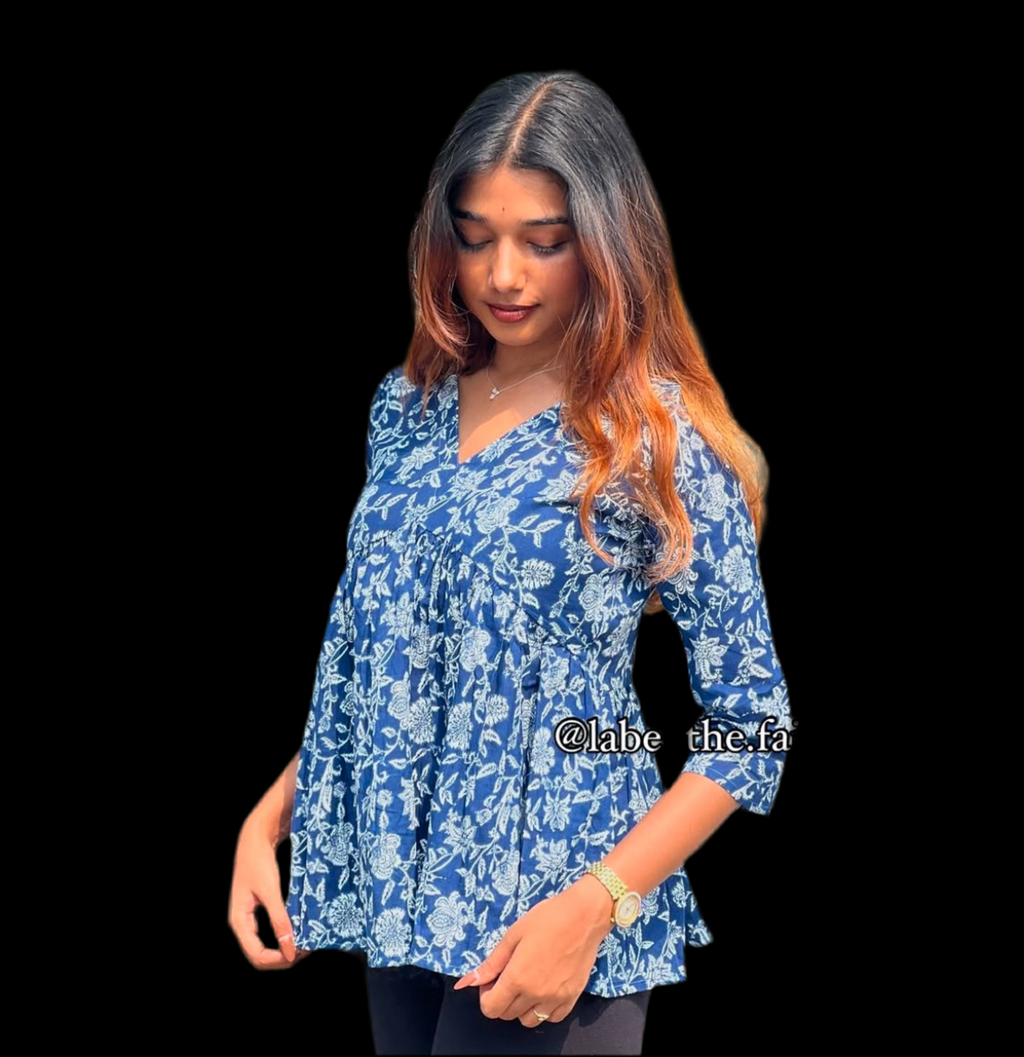 Blue Floral Peplum Top
