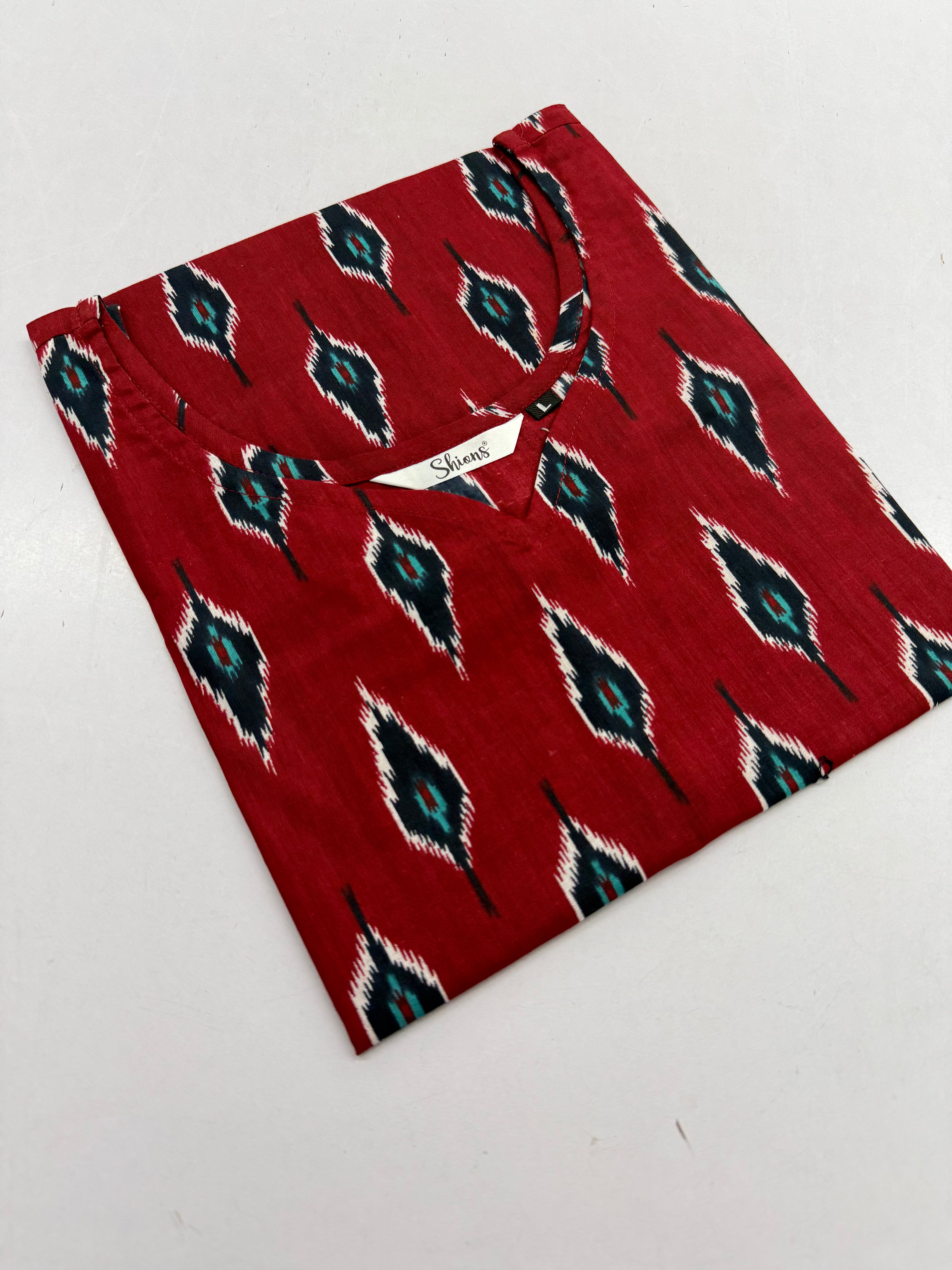 Red Ikkat sleeveless short kurti