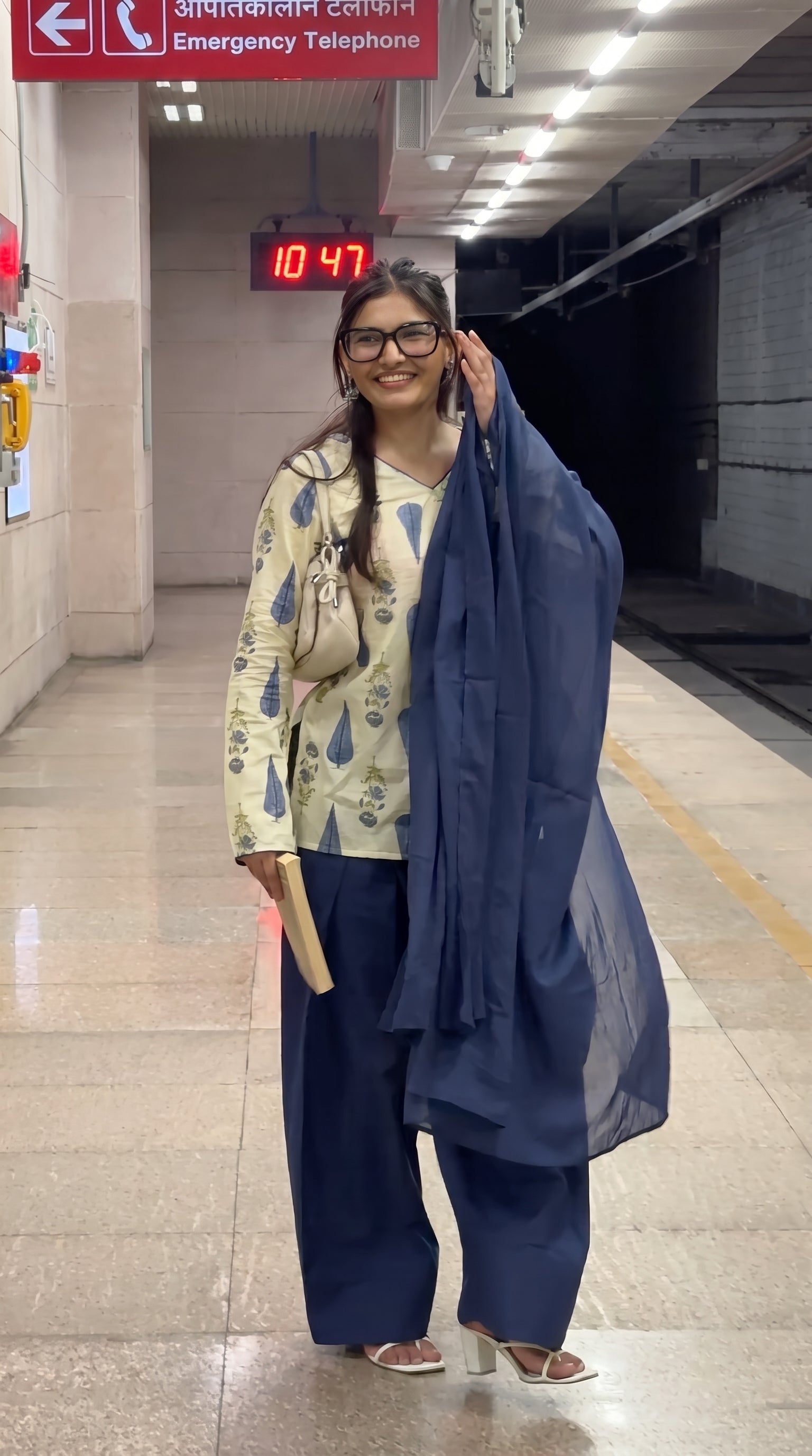 Ivory Indigo Farshi Salwar Set With Dupatta
