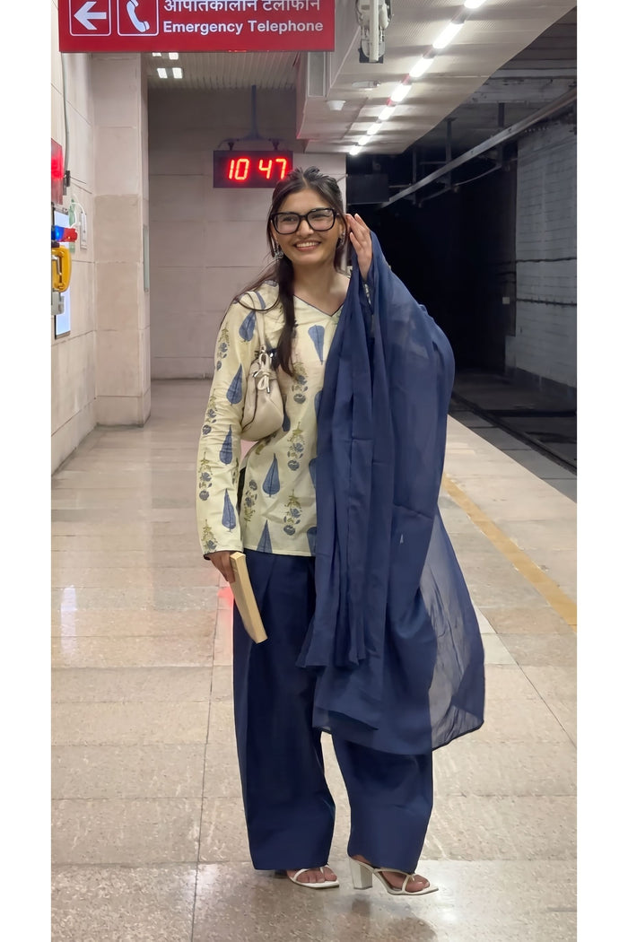 Ivory Indigo Farshi Salwar Set With Dupatta