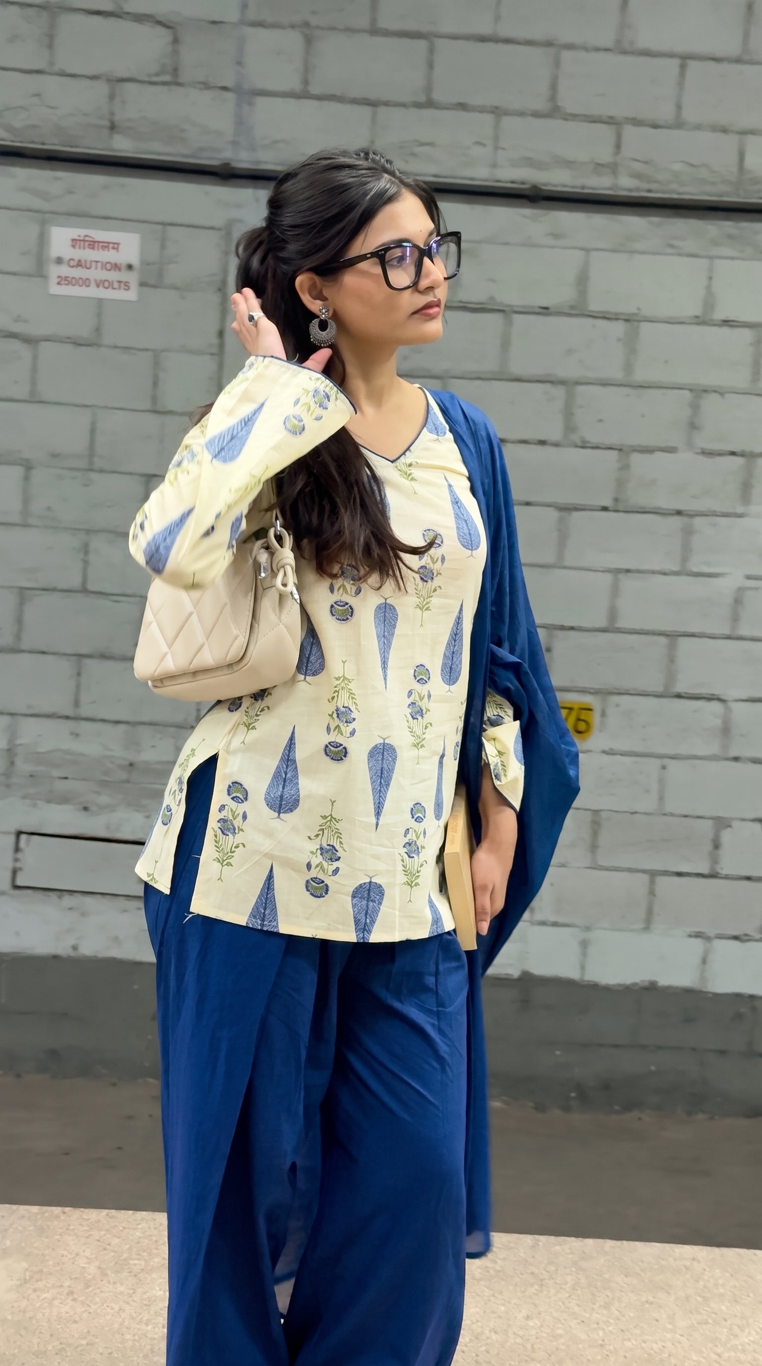 Ivory Indigo Farshi Salwar Set With Dupatta