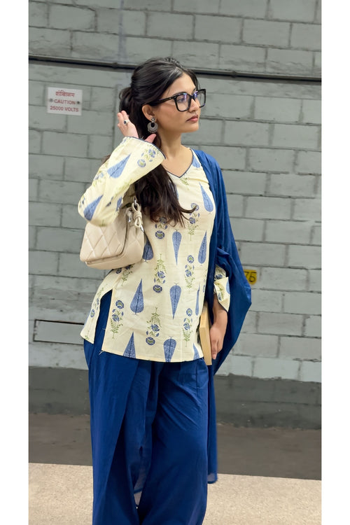 Ivory Indigo Farshi Salwar Set With Dupatta