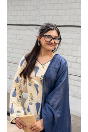 Ivory Indigo Farshi Salwar Set With Dupatta