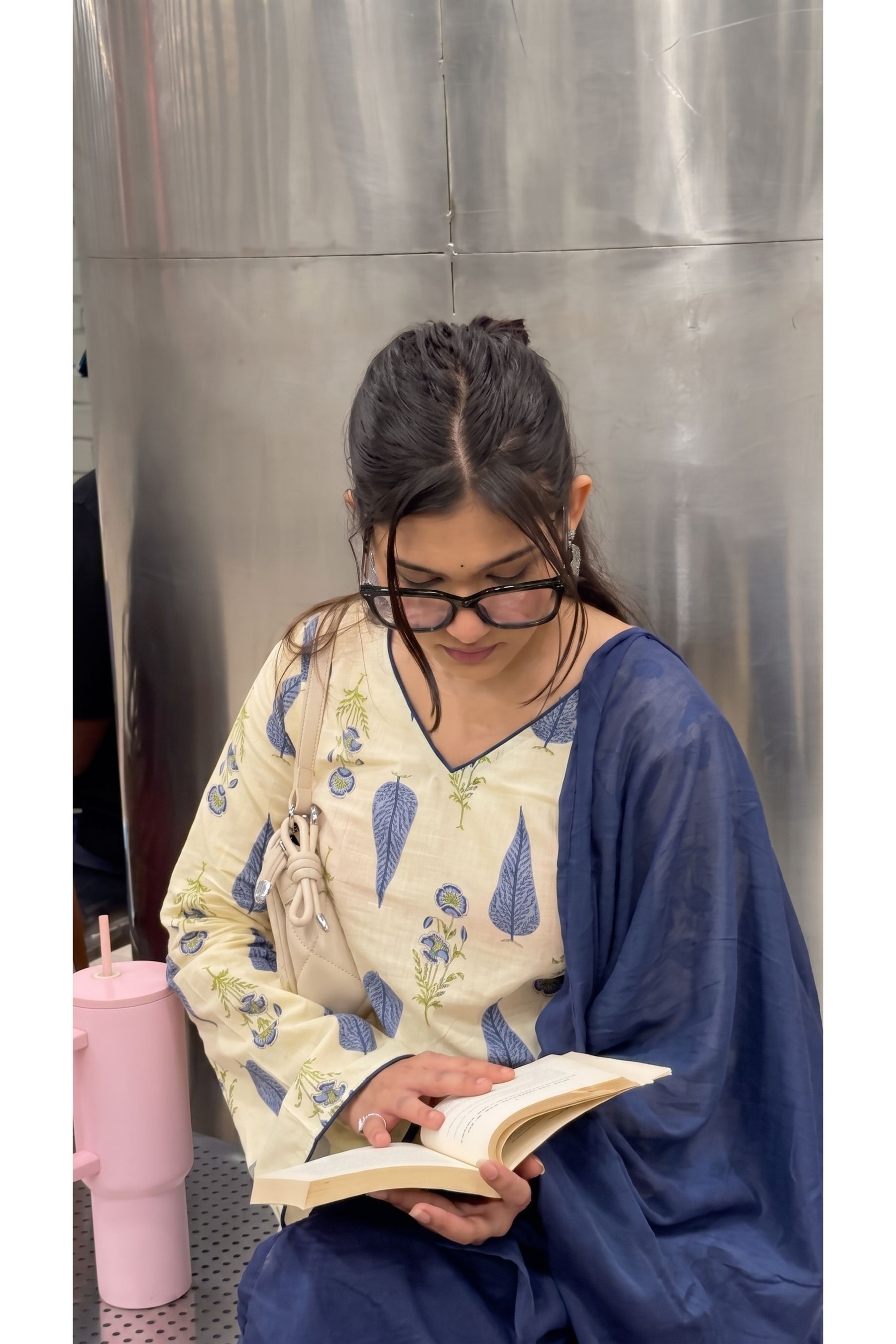 Ivory Indigo Farshi Salwar Set With Dupatta