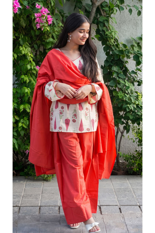 Floral Buti Print Farshi Salwar Set with Dupatta
