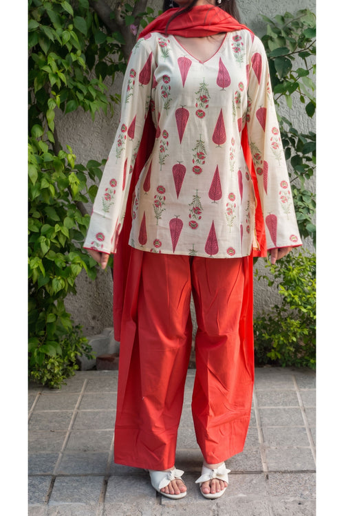 Floral Buti Print Farshi Salwar Set with Dupatta