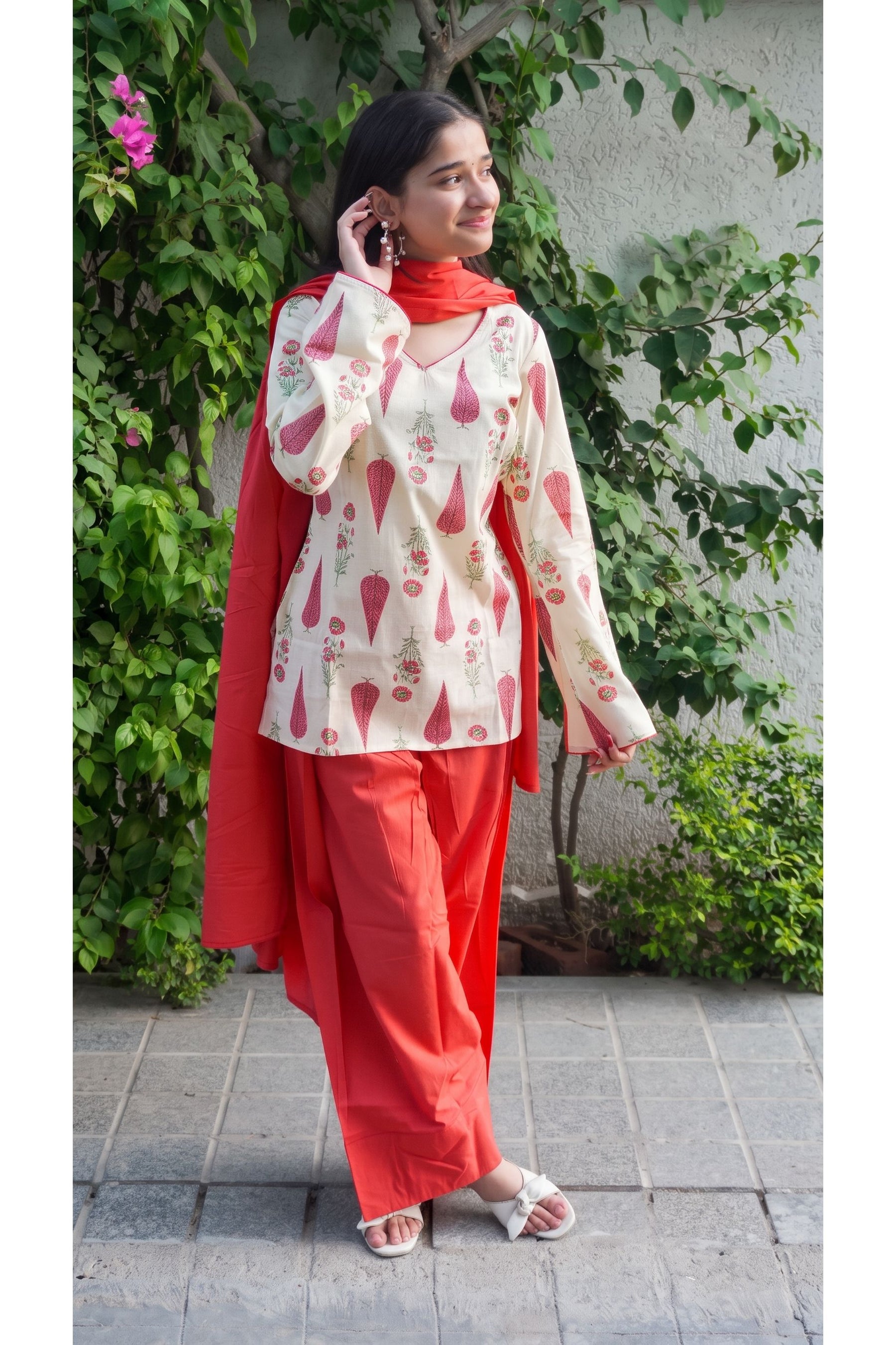 Floral Buti Print Farshi Salwar Set with Dupatta