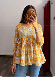 Yellow Angrakha Peplum Top