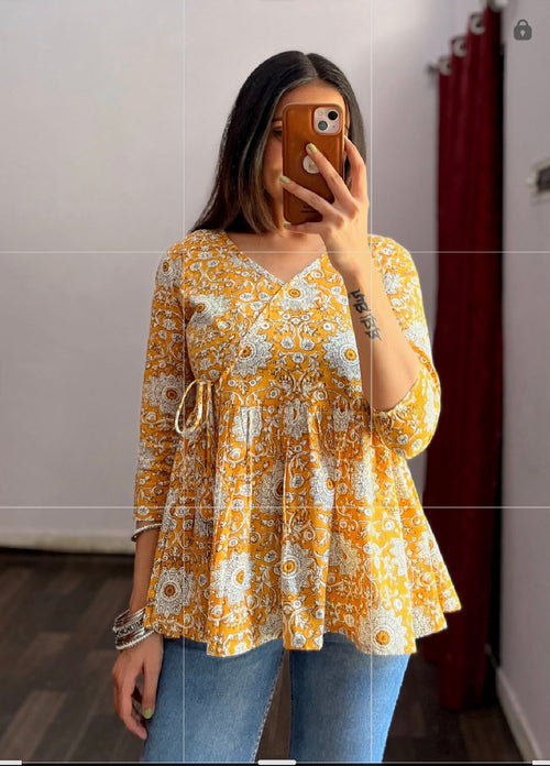 Yellow Angrakha Peplum Top