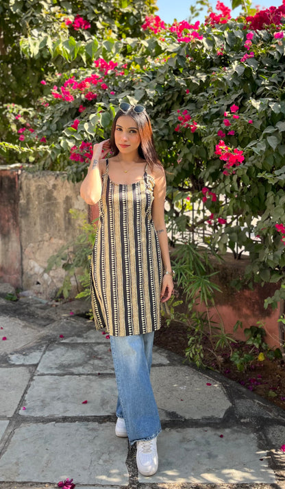 Black- Golden strips kurta