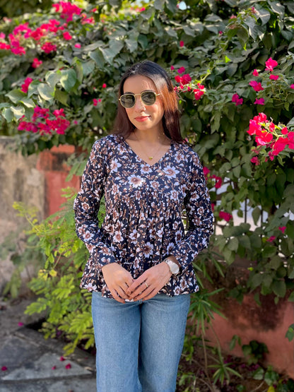 Bluish Floral Peplum Top