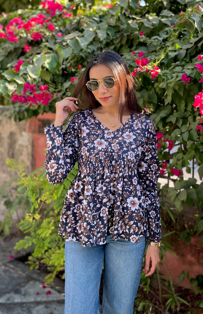 Bluish Floral Peplum Top