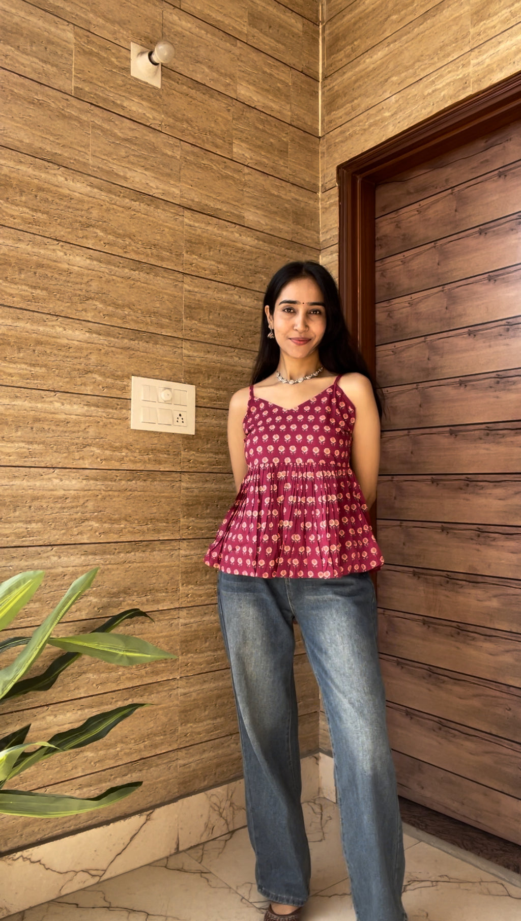 Wine Strap Peplum Top
