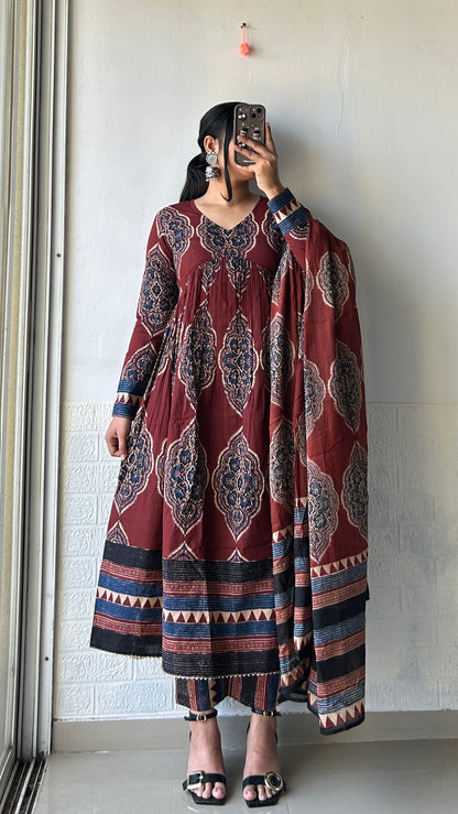 Royal Maroon Bohemian Print Suit Set