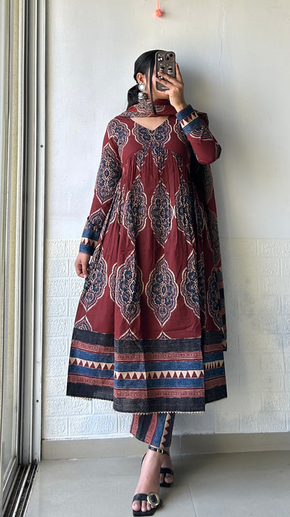 Royal Maroon Bohemian Print Suit Set