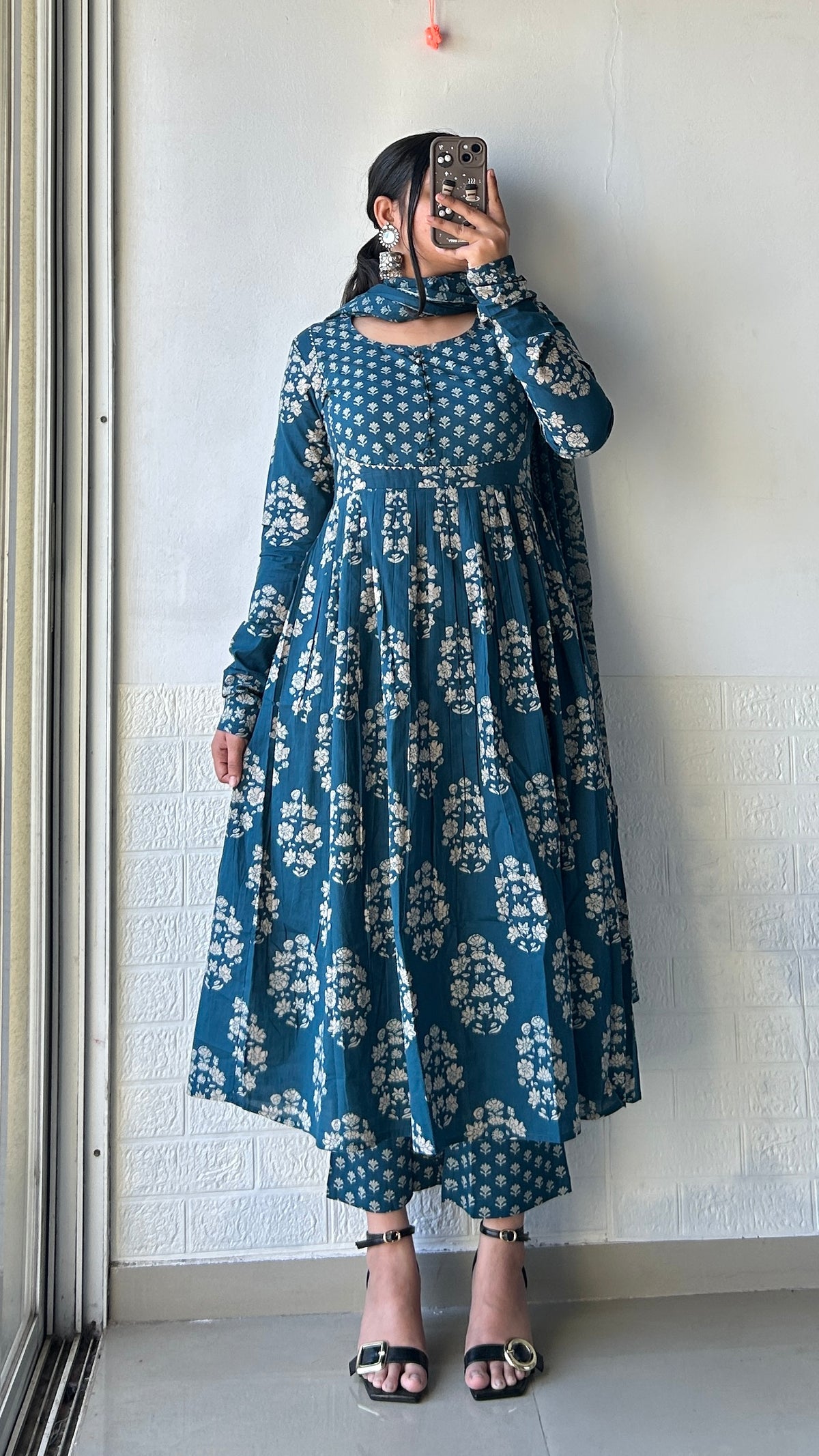 Midnight Bloom Anarkali Suit Set