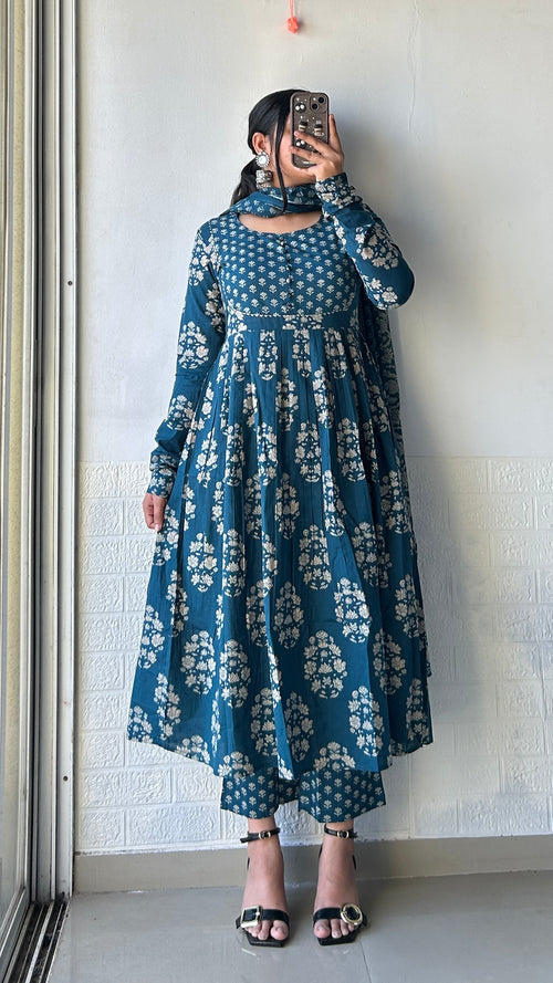 Midnight Bloom Anarkali Suit Set