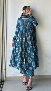 Midnight Bloom Anarkali Suit Set
