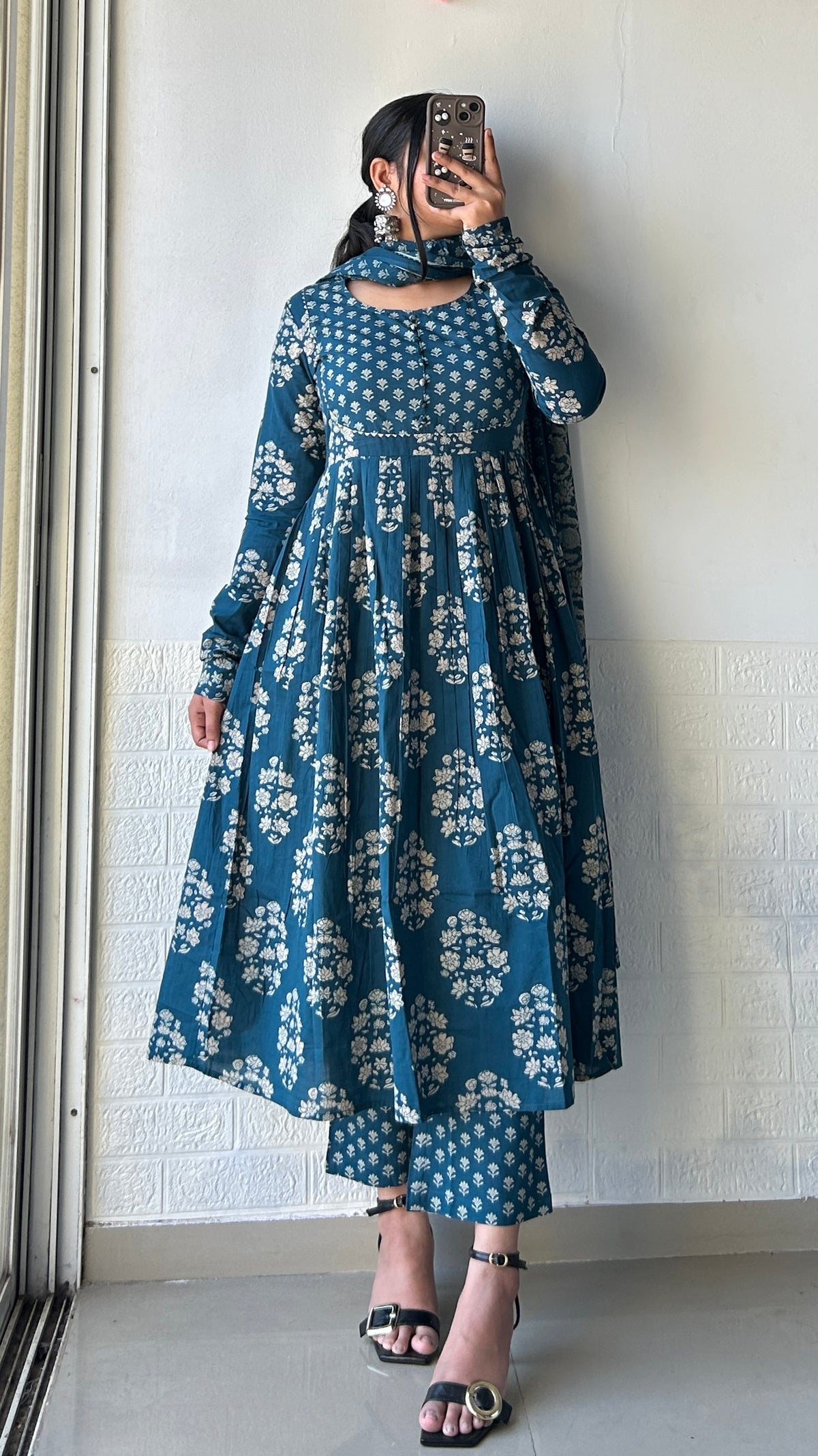 Midnight Bloom Anarkali Suit Set