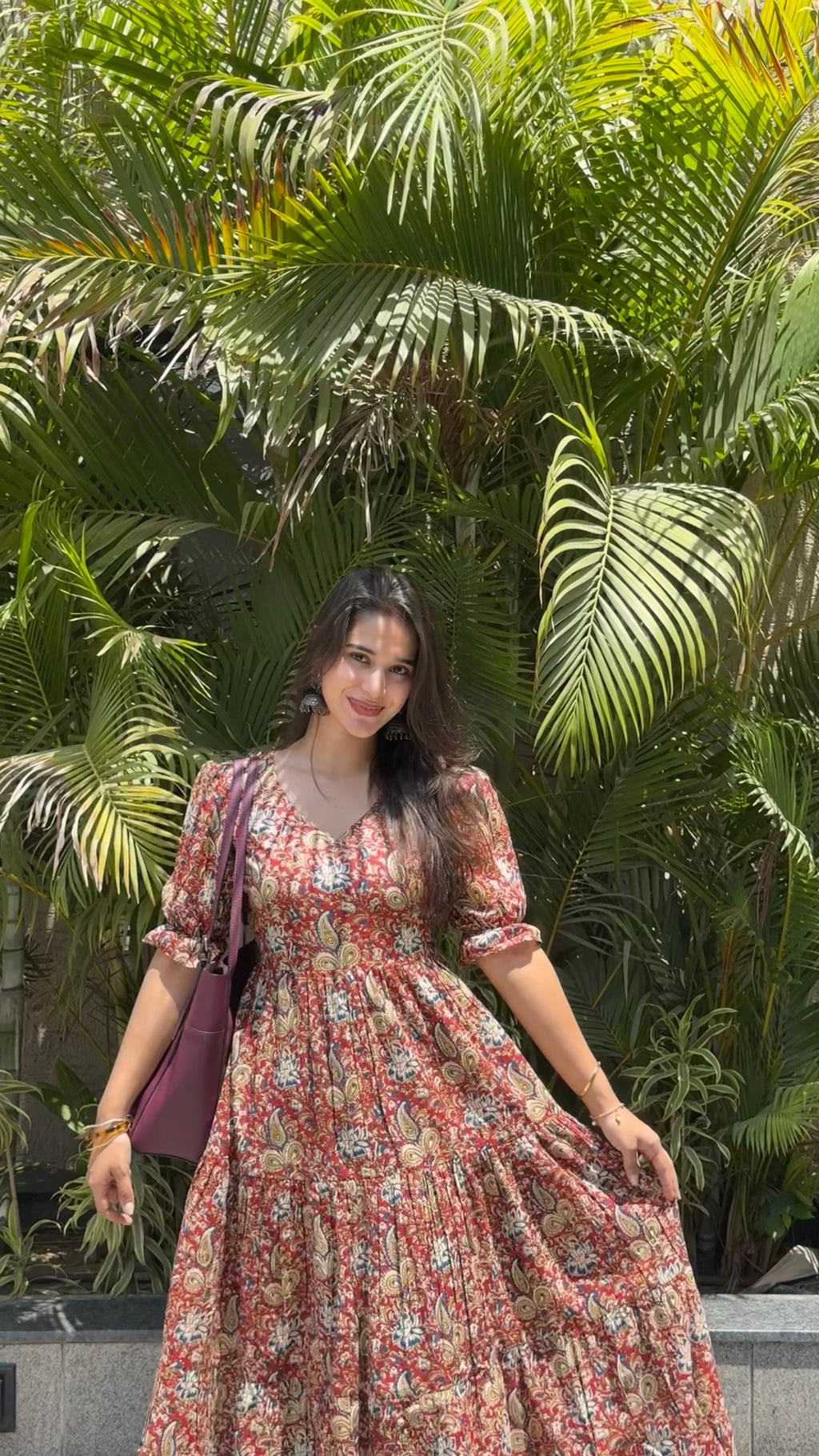Red Flower Flared Dress