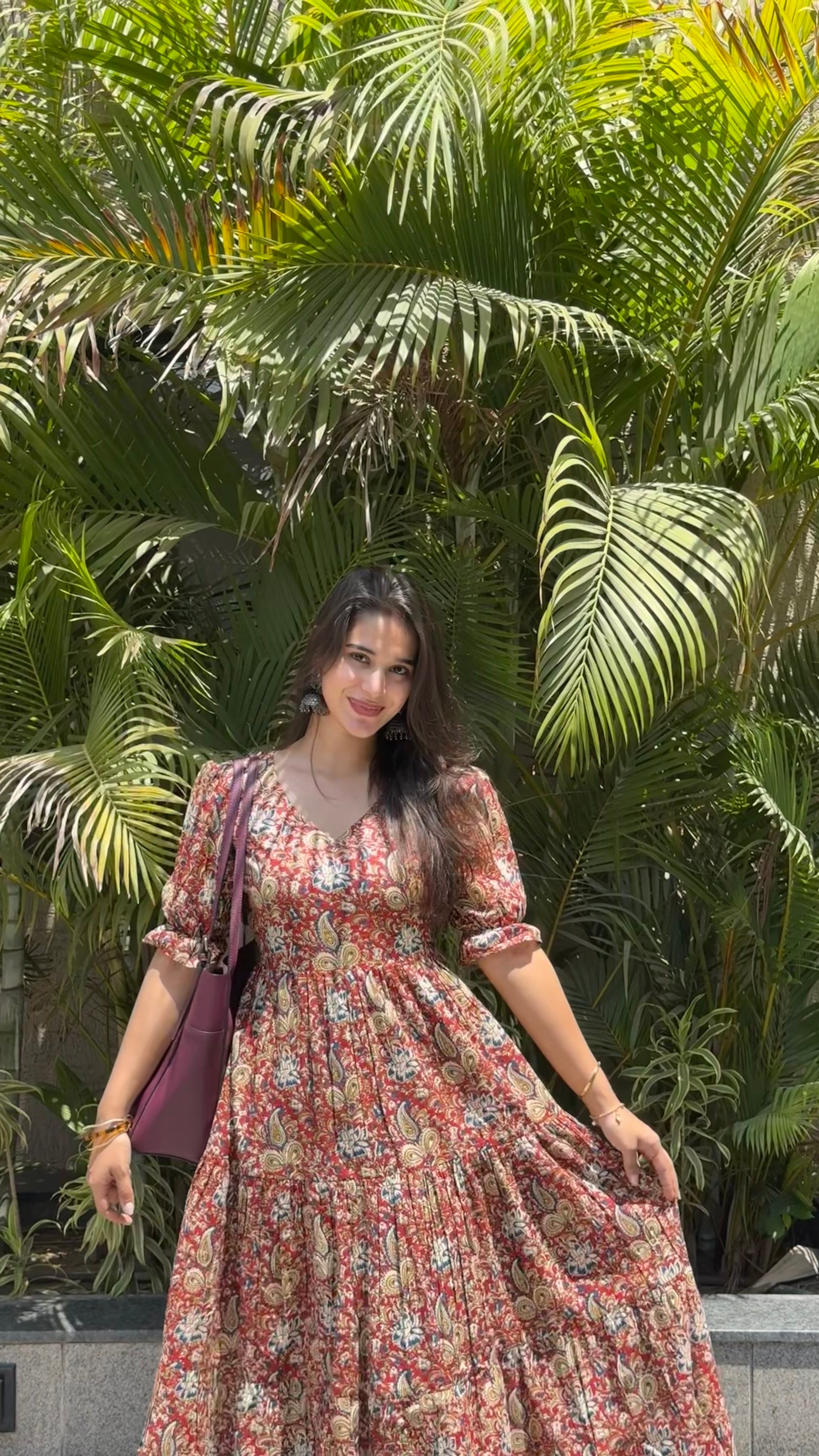 Red Flower Flared Dress